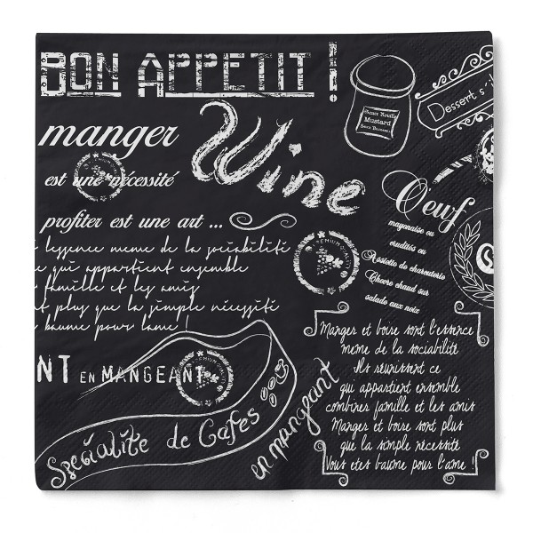 Tissue Serviette Script in Schwarz 33 x 33 cm, 3-lagig, 100 Stück - Mank