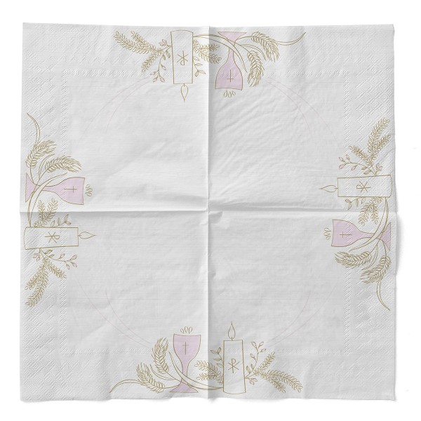 Tissue Serviette Kommunion/Konfirmation Holz in Rosa-Grau, 33 x 33 cm, 3-lagig, 100 Stück - Mank