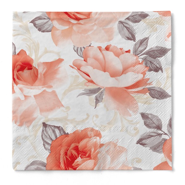 Tissue Serviette Rosalie in Aprikot, 40 x 40 cm, 3-lagig, 100 Stück - Mank