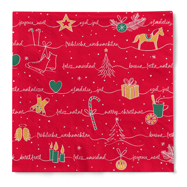 Tissue Serviette Ravin Rot-Grün-Gold, 40 x 40 cm, 100 Stück - Mank