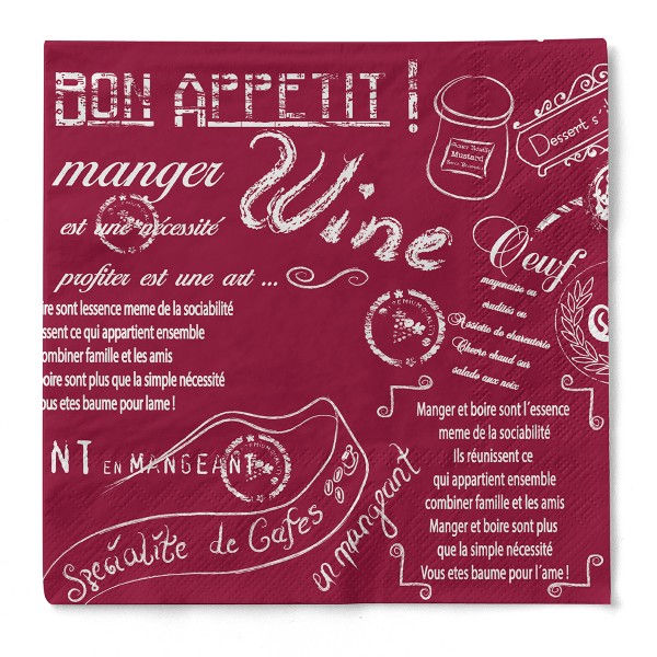 Tissue Serviette Script in Bordeaux, 33 x 33 cm, 3-lagig, 100 Stück - Mank