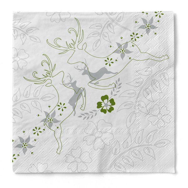Tissue Serviette Leonard in Grau-Grün, 33 x 33 cm, 3-lagig, 100 Stück - Mank