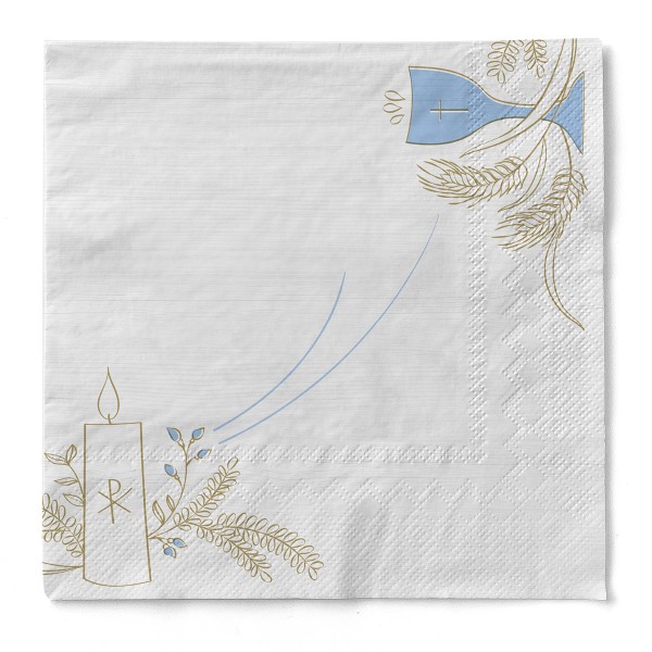 Tissue Serviette Kommunion/Konfirmation Holz in Blau-Grau, 33 x 33 cm, 3-lagig, 100 Stück - Mank