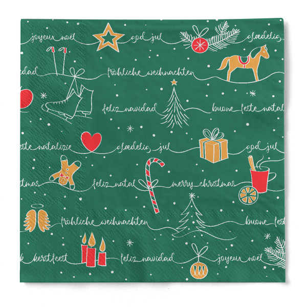 Tissue Serviette Ravin Grün-Rot-Gold, 40 x 40 cm, 100 Stück - Mank