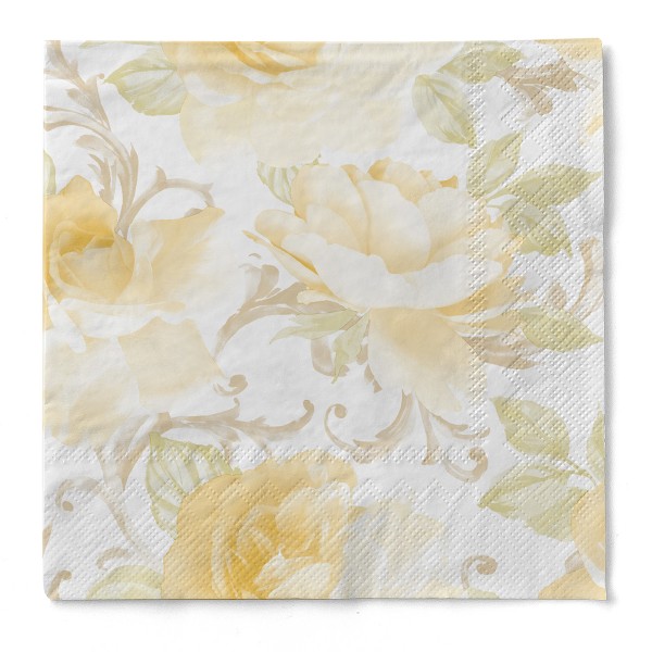 Tissue Serviette Rosalie in Gelb, 40 x 40 cm, 3-lagig, 100 Stück - Mank