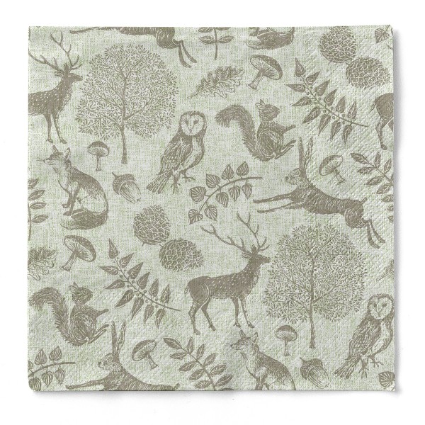Tissue Serviette Forest Olivgrün-Grau, 33 x 33 cm, 3-lagig, 100 Stück - Mank