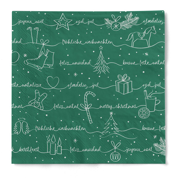 Tissue Serviette Ravin in Grün-Weiß, 33 x 33 cm, 100 Stück - Mank