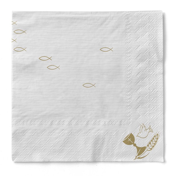 Tissue Serviette Kommunion / Konfirmation Fisch, 33 x 33 cm, 3-lagig, 100 Stück - Mank
