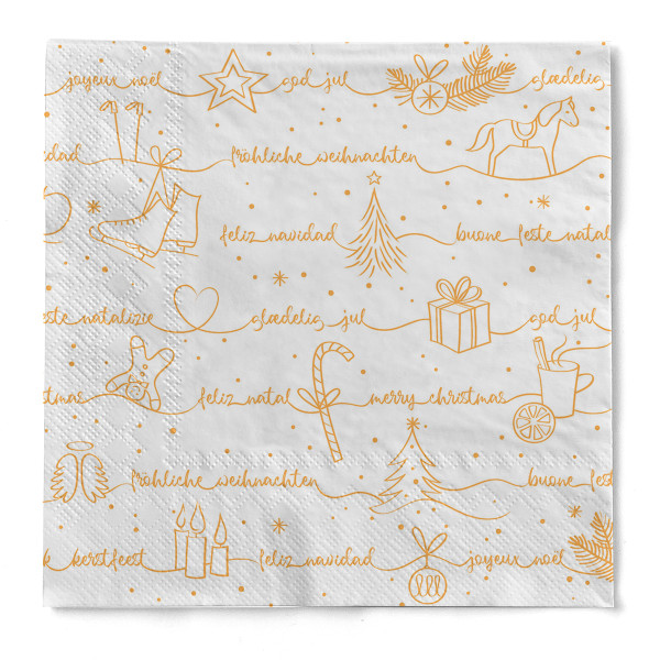 Serviette aus Tissue, Ravin Gold-Weiß, 24 x 24 cm, 150 Stück - Mank